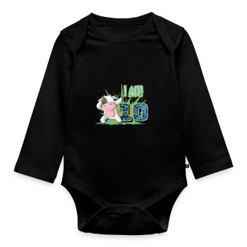 10. Geburtstag Dabbing Cow - Baby Bio-Langarm-Body - Schwarz - Vorne