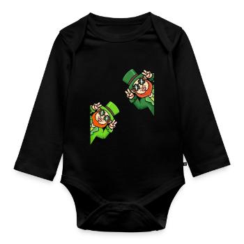 St. Patricks Day Kobold Jungen - Baby Bio-Langarm-Body - Schwarz - Vorne