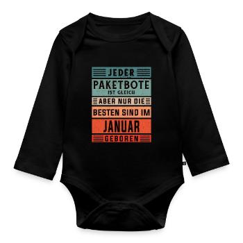 Paketfahrer Geburtstag Januar geboren Paketbote - Baby Bio-Langarm-Body - Schwarz - Vorne