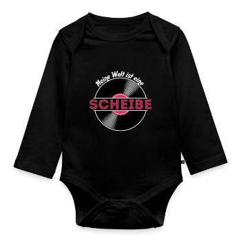 Meine Welt ist eine Scheibe / Schallplatte, Vinyl - Baby Bio-Langarm-Body - Schwarz - Vorne