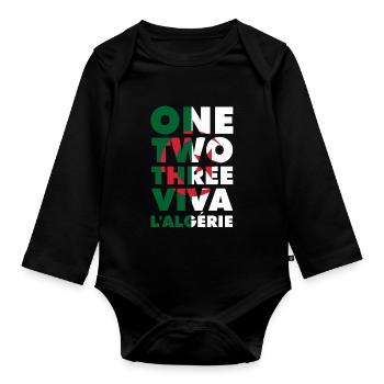 One two three viva l'algérie slogan DZ algérien - Body Bébé bio manches longues - noir - Devant