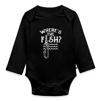 Où est le poisson? Pêcheur Pêcheur Pêcheurs Pêche - Body Bébé bio manches longues - noir - Devant