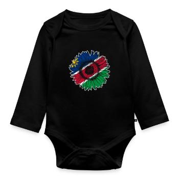 Namibia Flag Sunflower - Organic Longsleeve Baby Bodysuit - black - Front