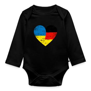 Ukraine Allemagne Flag Heart - Body Bébé bio manches longues - noir - Devant