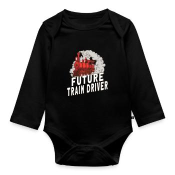 Train Railroad Locomotive Model Railway Fans - Organic Longsleeve Baby Bodysuit - black - Front