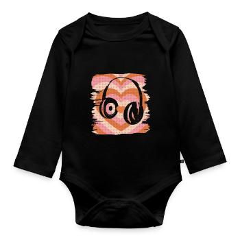 Kopfhörer Retro Musik - Baby Bio-Langarm-Body - Schwarz - Vorne