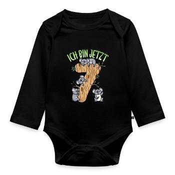 Siebter Geburtstag Junge Koala 7 Jahre Alt - Baby Bio-Langarm-Body - Schwarz - Vorne