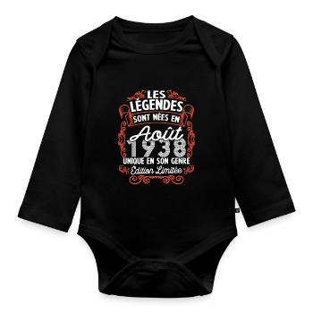 Vintage Flourish Cadeau Anniversaire Août 1938 - Body Bébé bio manches longues - noir - Devant