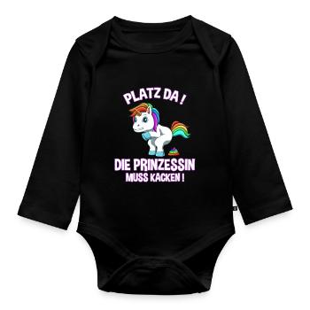 Ich muss kacken - Prinzessin Einhorn Kacken - Baby Bio-Langarm-Body - Schwarz - Vorne
