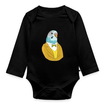 Budgie Suit Gentleman Canary Design - Organic Longsleeve Baby Bodysuit - black - Front