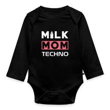 Milk Mom Techno - Baby Bio-Langarm-Body - Schwarz - Vorne
