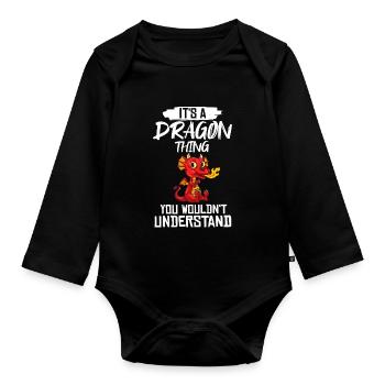 Dragonhead Dragon Funny Cute Fantasy Creatures - Organic Longsleeve Baby Bodysuit - black - Front