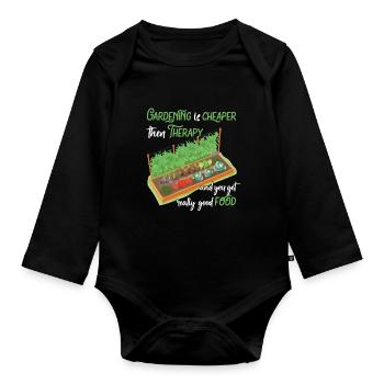 Gardening is the best therapy fun garden - Organic Longsleeve Baby Bodysuit - black - Front