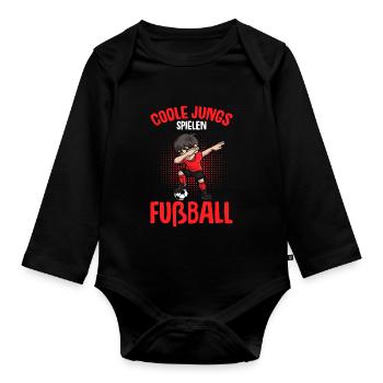 Coole Jungs spielen Fußball Fußballer Jungen - Baby Bio-Langarm-Body - Schwarz - Vorne