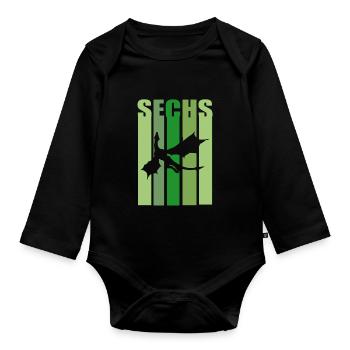 6 Jahre Drache Sechster Geburtstag Drachen - Baby Bio-Langarm-Body - Schwarz - Vorne