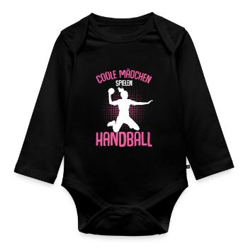 Coole Mädchen Spielen Handball Handballerin - Baby Bio-Langarm-Body - Schwarz - Vorne