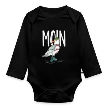 PLATTDEUTSCHER SPRUCH MIT MÖWE - Baby Bio-Langarm-Body - Schwarz - Vorne