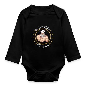 Koch Tattoo Kochen Restaurant Küchenchef - Baby Bio-Langarm-Body - Schwarz - Vorne