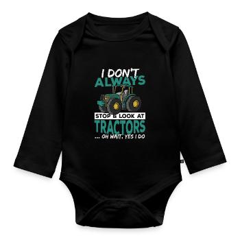 Je ne m’arrête pas toujours et ne regarde pas les tracteurs - Body Bébé bio manches longues - noir - Devant