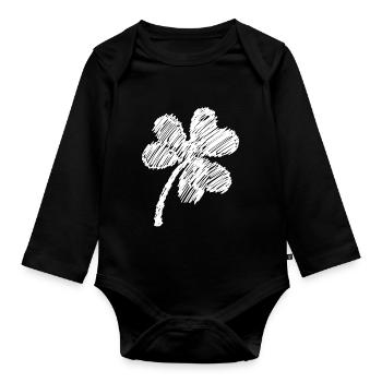 griffonnage blanc de trèfle à trois feuilles - Body Bébé bio manches longues - noir - Devant