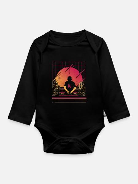 DJ Tshirt für Party Disc Jockey Rave Techno Mixer - Baby Bio-Langarm-Body - Schwarz