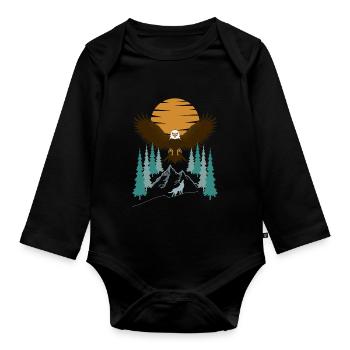 Flying bald eagle in the mountains - Organic Longsleeve Baby Bodysuit - black - Front
