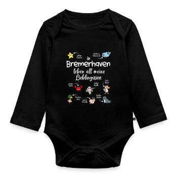 Meine Lieblingstiere in Bremerhaven - Baby Bio-Langarm-Body - Schwarz - Vorne