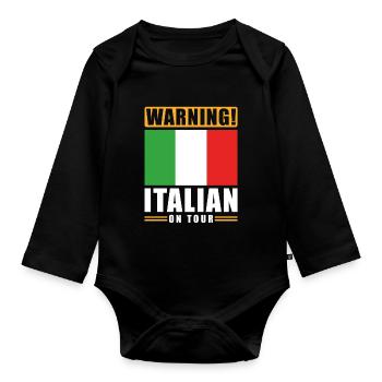 Warning Italian on Tour - Baby Bio-Langarm-Body - Schwarz - Vorne