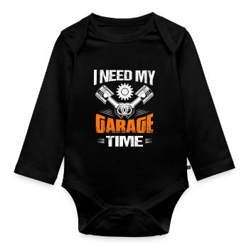 I Need My Garage Time Mechanic Tool Workshop - Baby Bio-Langarm-Body - Schwarz - Vorne