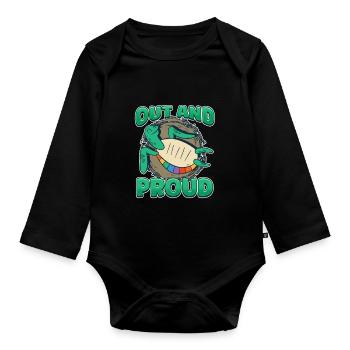 Out And Proud Rainbow Queer Turtle LGBT Pride - Organic Longsleeve Baby Bodysuit - black - Front