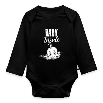 Baby Inside Baby Inside Pregnant Announcement - Organic Longsleeve Baby Bodysuit - black - Front