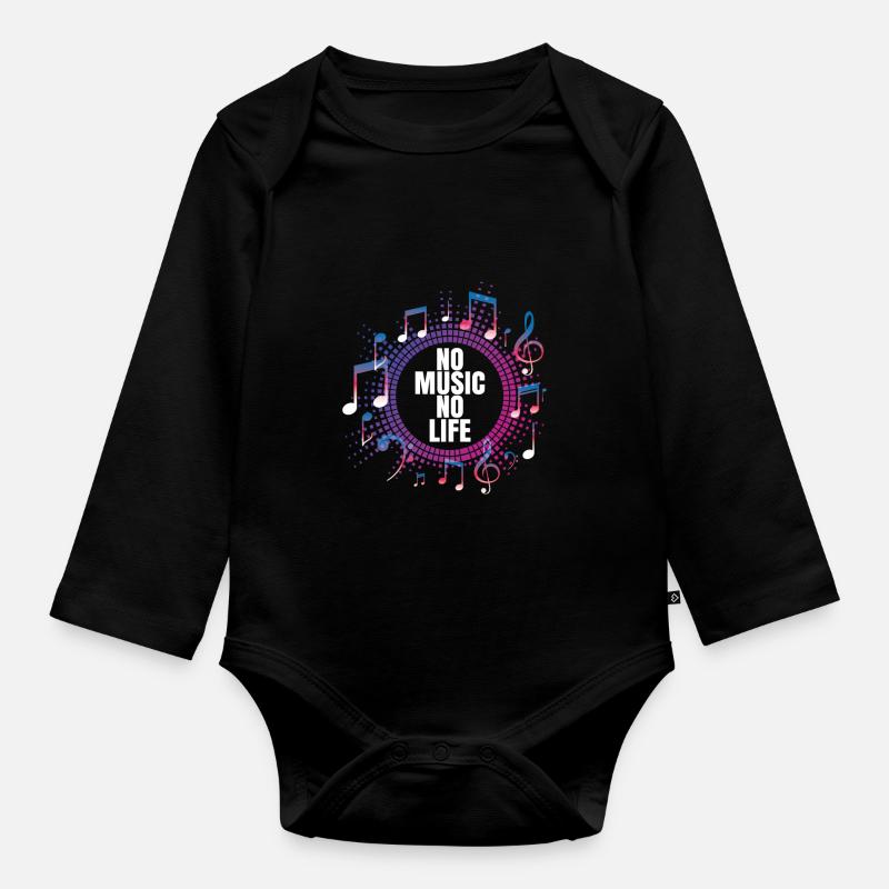 Pas de musique, pas de vie Notes de musique - Body Bébé bio manches longues - noir
