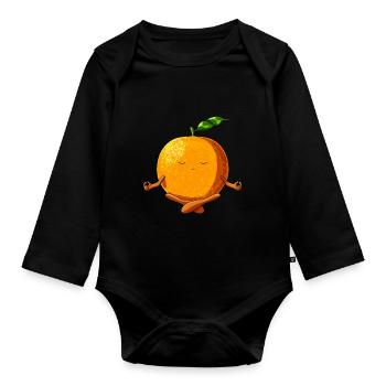 Funny Yoga Fruit Meditating Orange - Organic Longsleeve Baby Bodysuit - black - Front