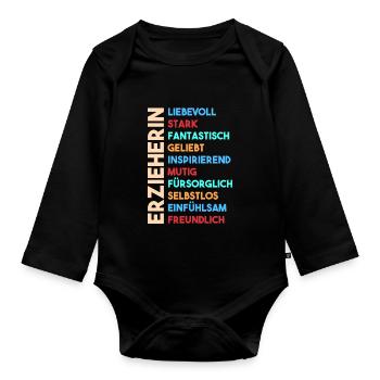 Kindergärtnerin Erzieherin - Baby Bio-Langarm-Body - Schwarz - Vorne