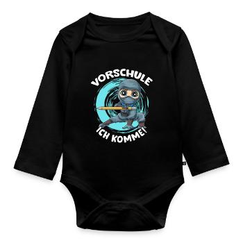 Ninja Shirt Junge - Vorschule Ich Komme - Baby Bio-Langarm-Body - Schwarz - Vorne