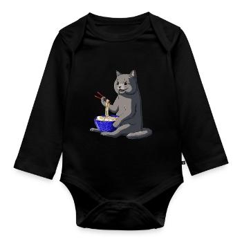 Funny Japanese Ramen Noodles British Shorthair Cat - Organic Longsleeve Baby Bodysuit - black - Front