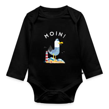 Moin Möwe Captain Northern Germany Low German - Organic Longsleeve Baby Bodysuit - black - Front