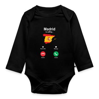 Madrid calls gift - Organic Longsleeve Baby Bodysuit - black - Front