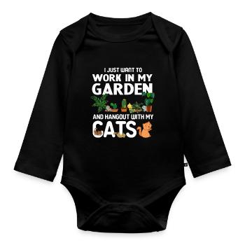 Arbeite in meinem Garten und hänge mit meinen Katzen zusammen - Baby Bio-Langarm-Body - Schwarz - Vorne