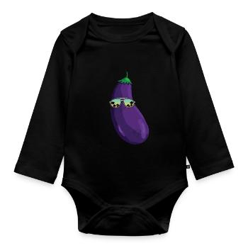 Aubergine fraîche - Body Bébé bio manches longues - noir - Devant
