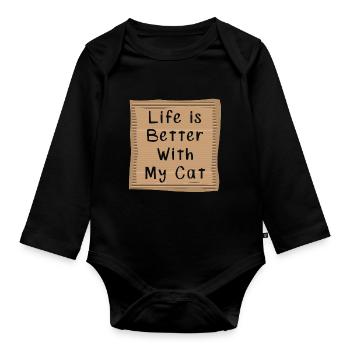 Katze - Baby Bio-Langarm-Body - Schwarz - Vorne