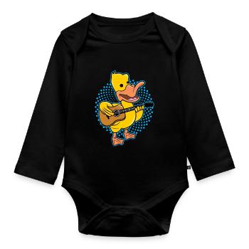 Duck Playing Guitar - Organic Longsleeve Baby Bodysuit - black - Front