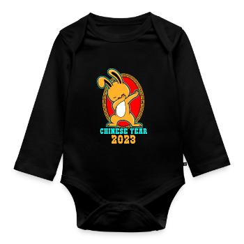 Chinese Year 2023 Rabbit Dabbing - Organic Longsleeve Baby Bodysuit - black - Front