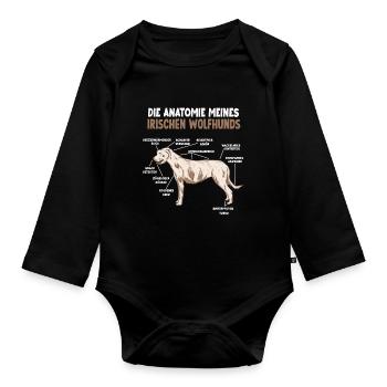 Irischer Wolfshund Anatomie lustiges Hundehalter - Baby Bio-Langarm-Body - Schwarz - Vorne