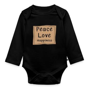 Déclaration politique Amour Bonheur Paix - Body Bébé bio manches longues - noir - Devant