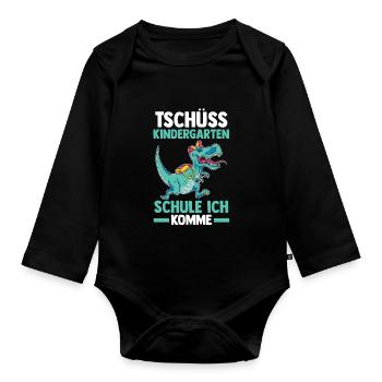 Tschüss Kindergarten Dinosaurier Einschulung Schul - Baby Bio-Langarm-Body - Schwarz - Vorne