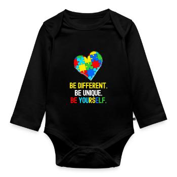 Autistic Tshirt Autimus Gift Asperger Children - Organic Longsleeve Baby Bodysuit - black - Front