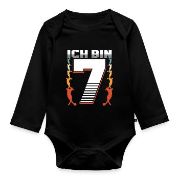Siebter Geburtstag Junge 7 Jahre Alt - Baby Bio-Langarm-Body - Schwarz - Vorne
