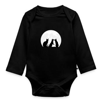 Drei Tabby-Katzen starren auf den Mond - Cute Cat - Baby Bio-Langarm-Body - Schwarz - Vorne