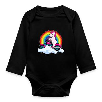 Unicorn Riding Motorbike - Organic Longsleeve Baby Bodysuit - black - Front